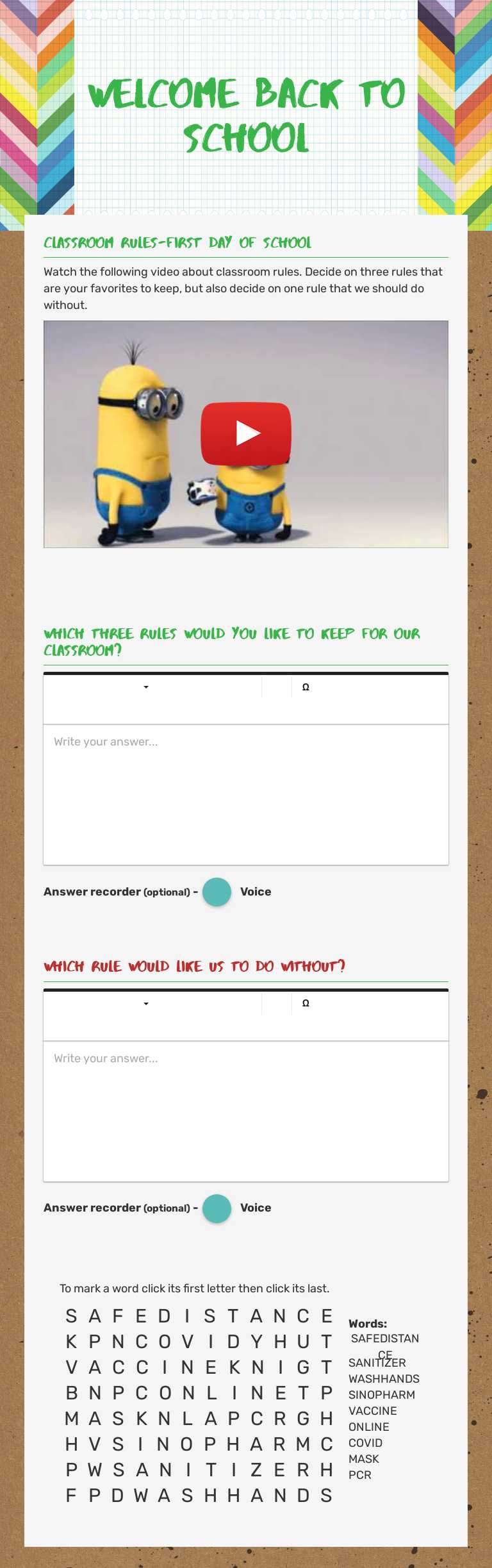 welcome back to school worksheet preview image
