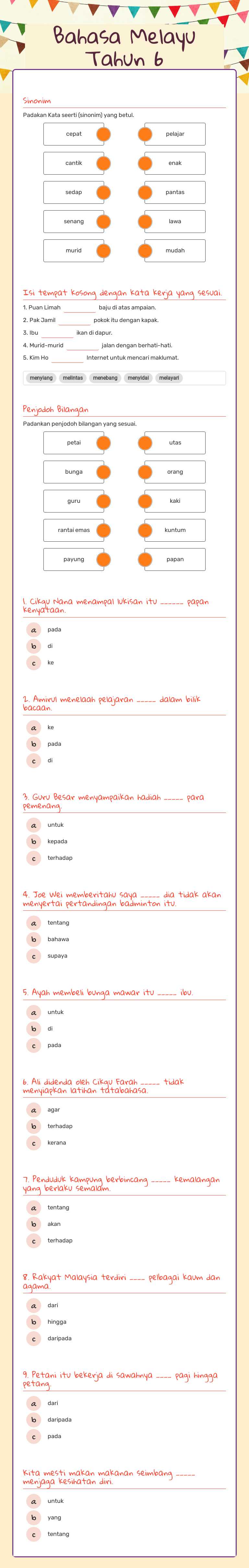 Bahasa Melayu Tahun 6 worksheet preview image