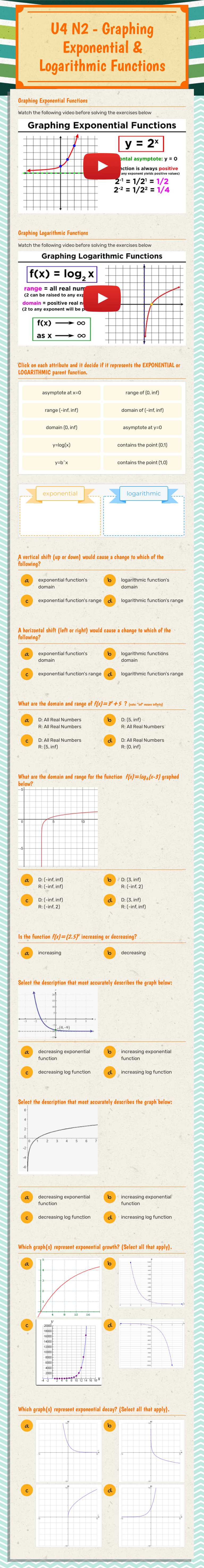 U4 N2 - Graphing Exponential & Logarithmic Functions worksheet preview image