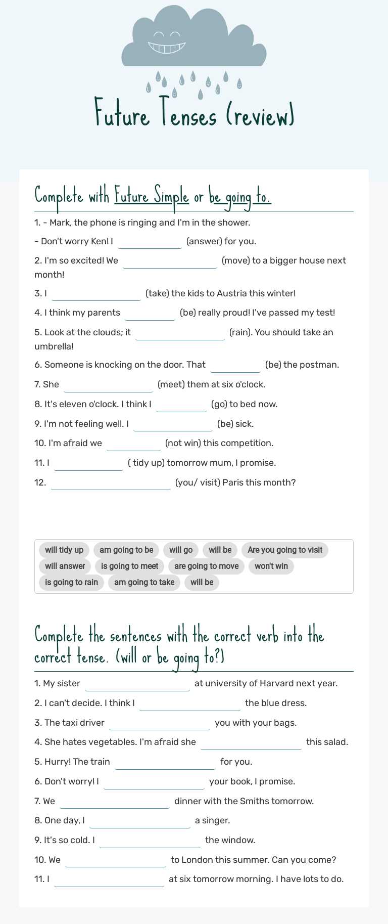 Future Tenses (review) worksheet preview image