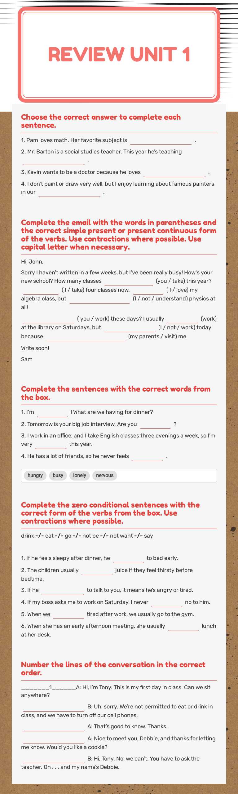 Review UNIT 1 worksheet preview image