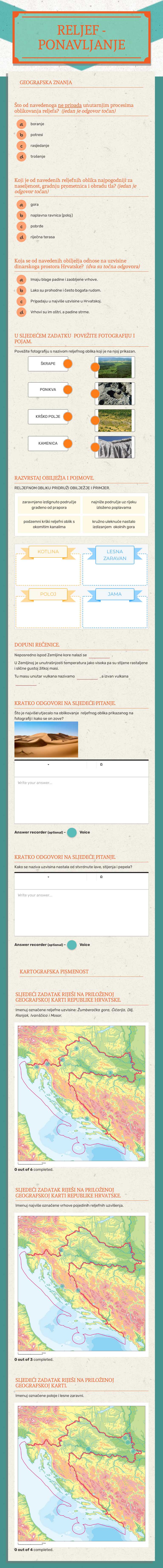 RELJEF - PONAVLJANJE Grade 5 worksheet preview