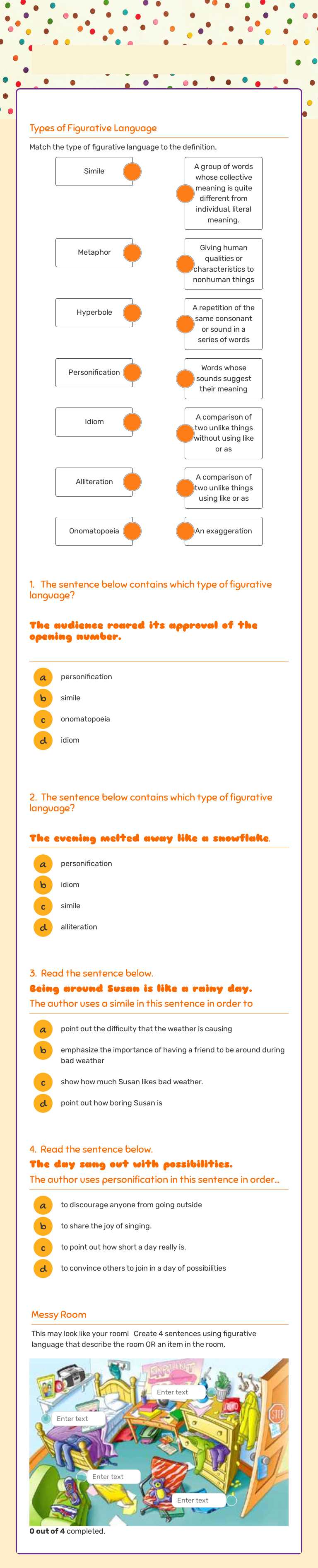 Figurative Language Review worksheet preview image