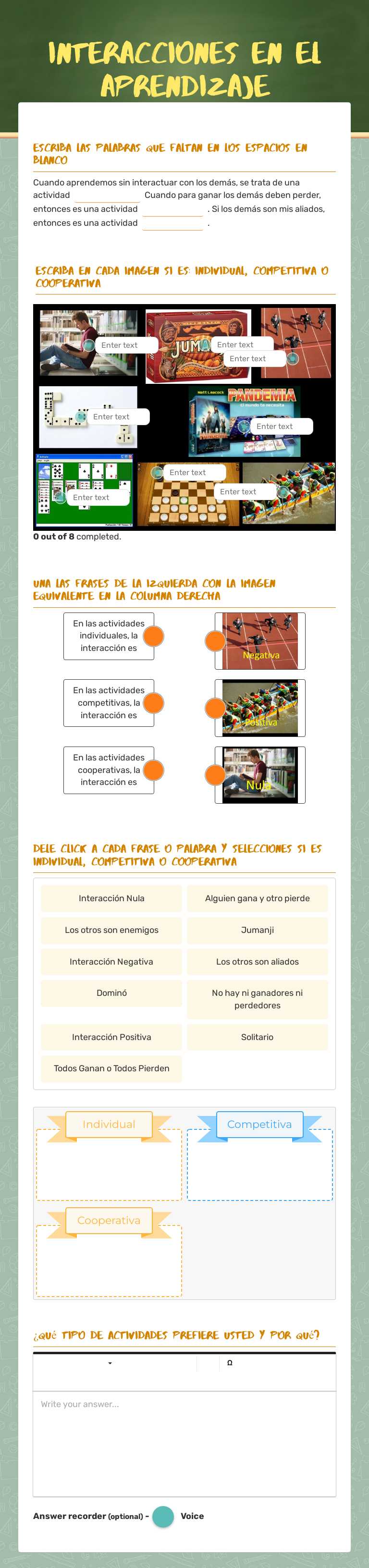 Interacciones en el aprendizaje worksheet preview image