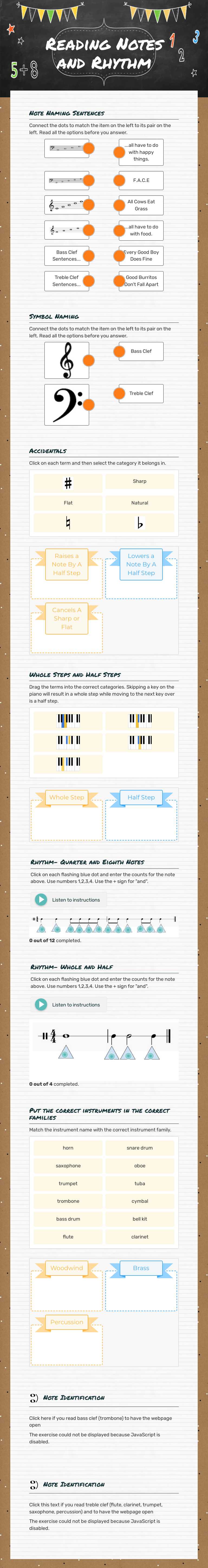 Reading Notes and Rhythm Grade 6 worksheet preview