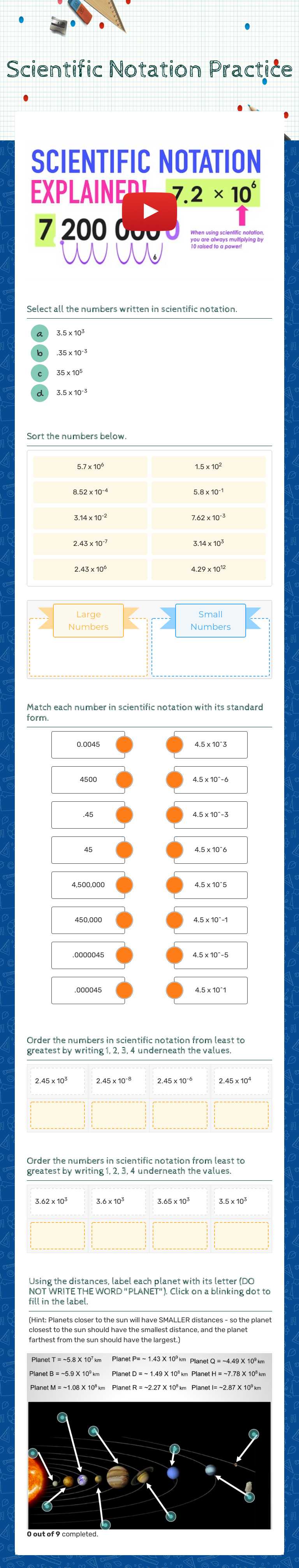Scientific Notation Practice Grade 10 worksheet preview