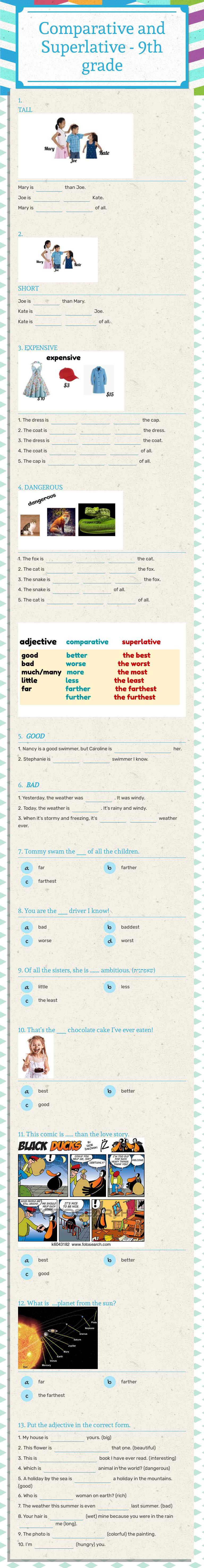 Comparative and Superlative -  9th grade Grade 5 worksheet preview