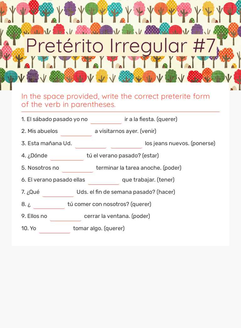 Pretérito Irregular #7 worksheet preview