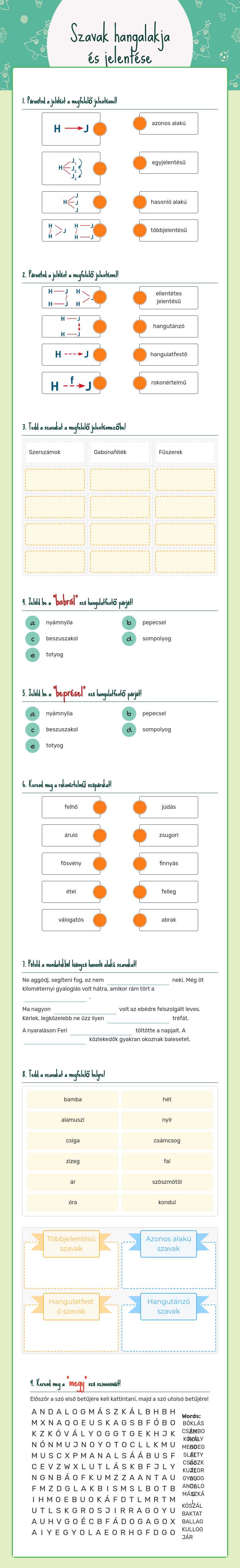 Szavak hangalakja és jelentése worksheet preview image