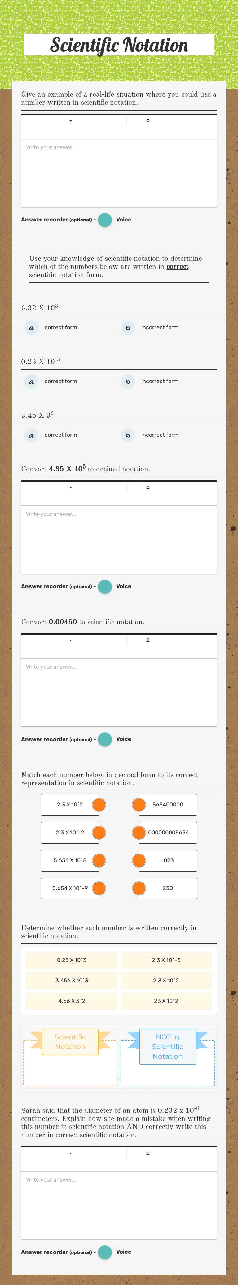 Scientific Notation worksheet preview image