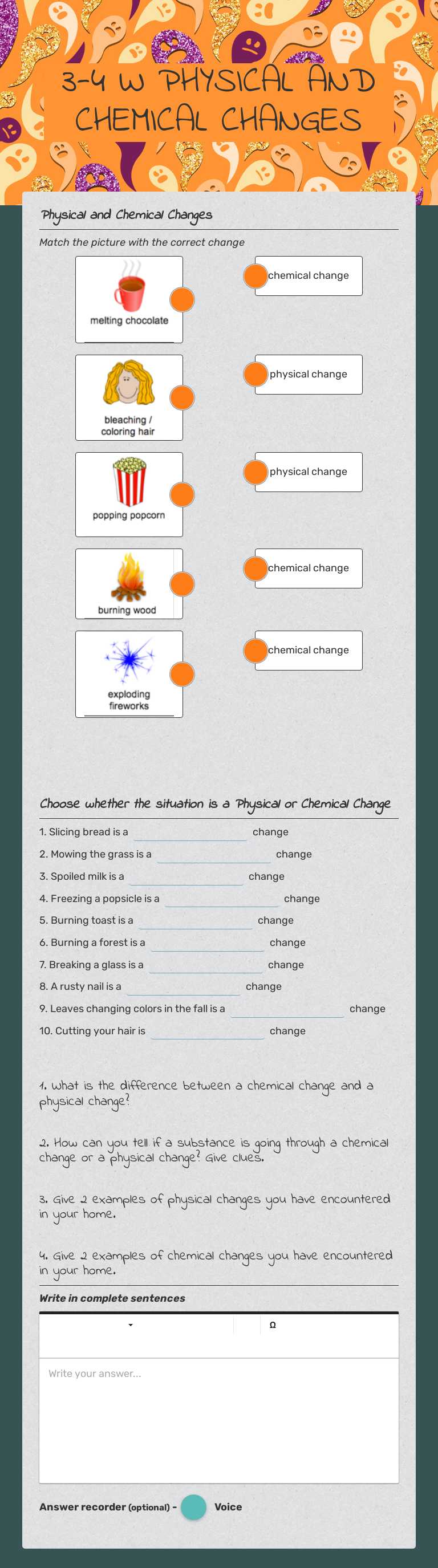 3-4 W PHYSICAL AND CHEMICAL CHANGES worksheet preview image