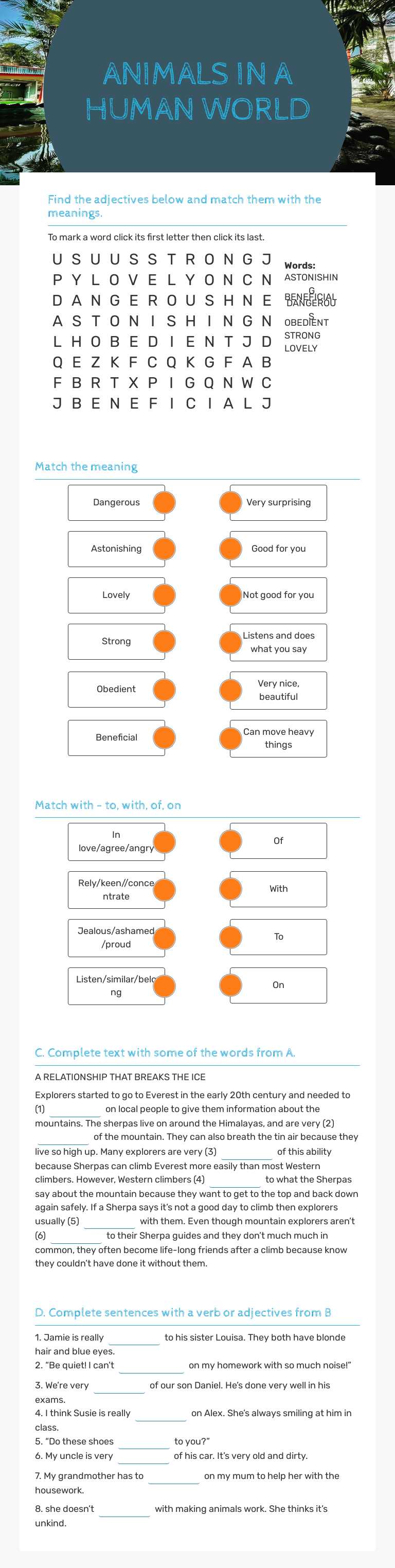 ANIMALS 
IN A HUMAN WORLD worksheet preview image