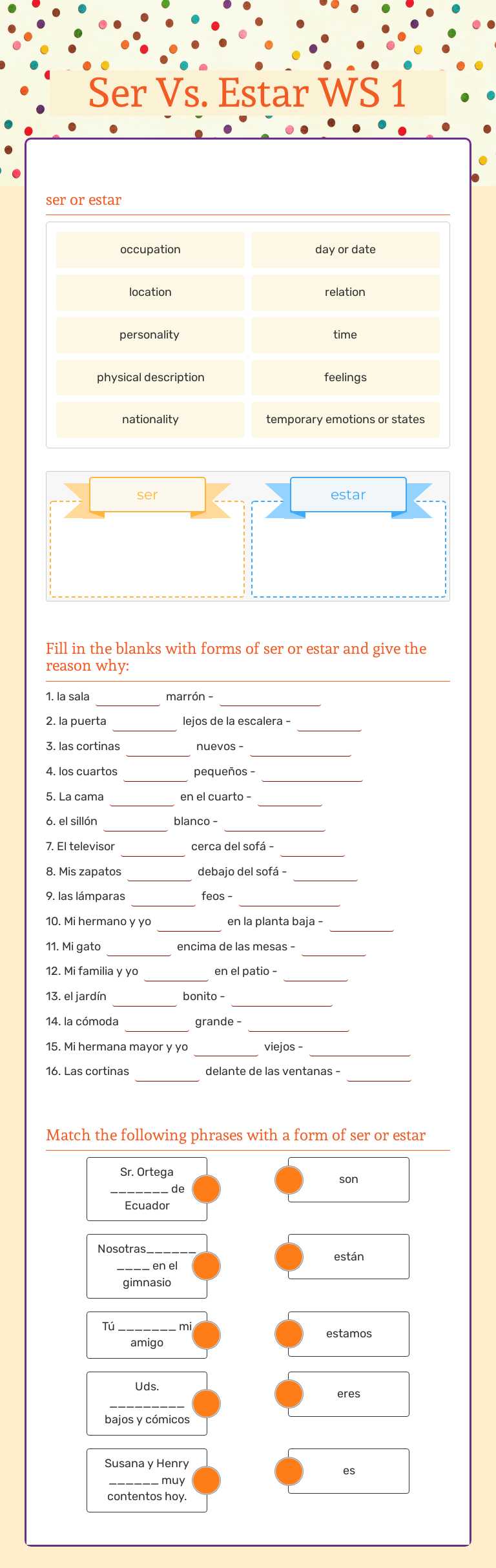 Ser Vs. Estar WS 1 worksheet preview image