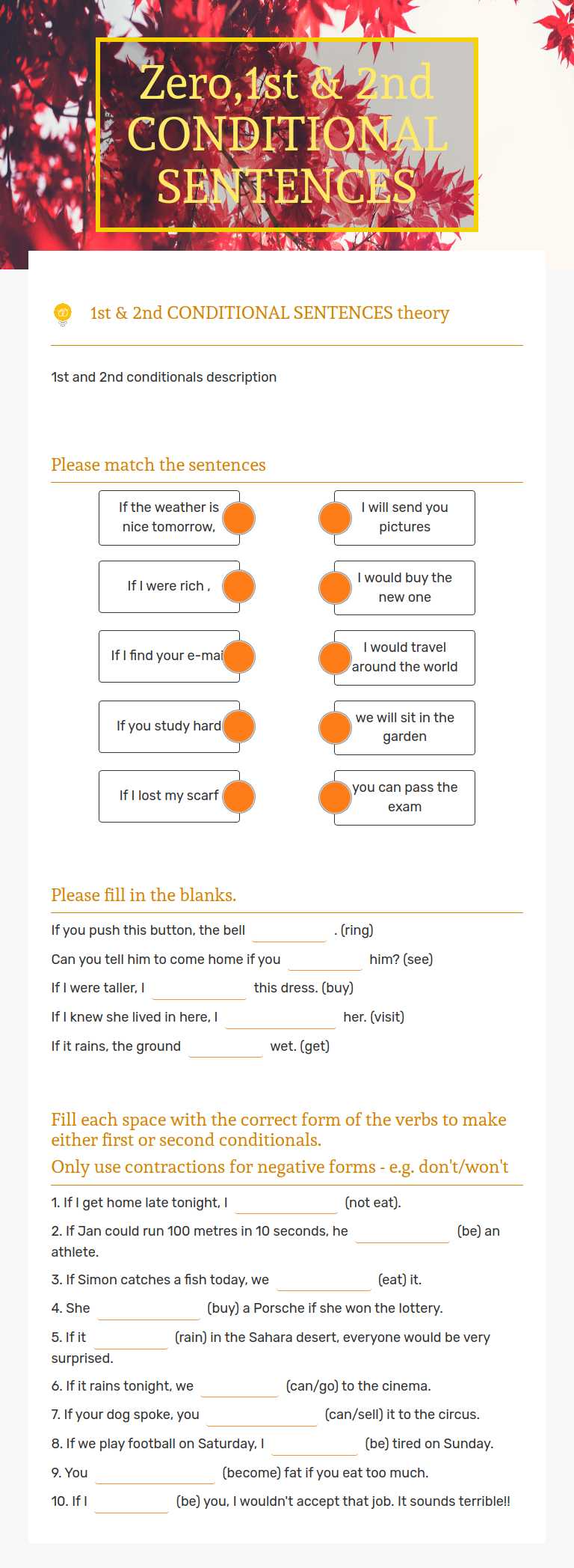 Zero,1st & 2nd CONDITIONAL SENTENCES by Ingrit Tera | Interactive ...