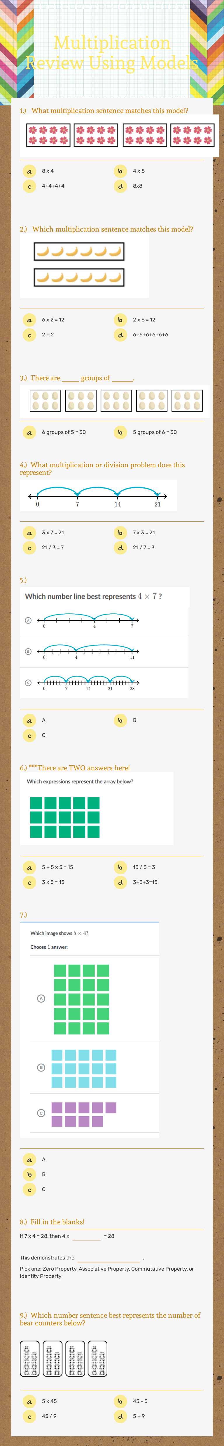 Multiplication Review Using Models Grade 3 worksheet preview