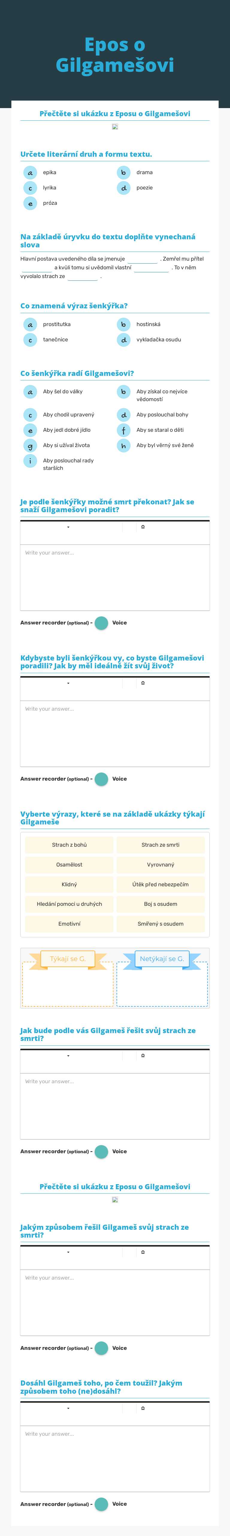 Epos o Gilgamešovi worksheet preview image