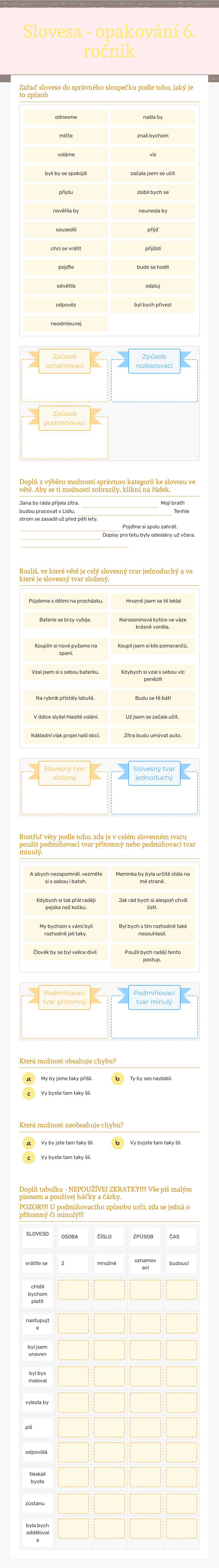 Slovesa - opakování 6. ročník worksheet preview image