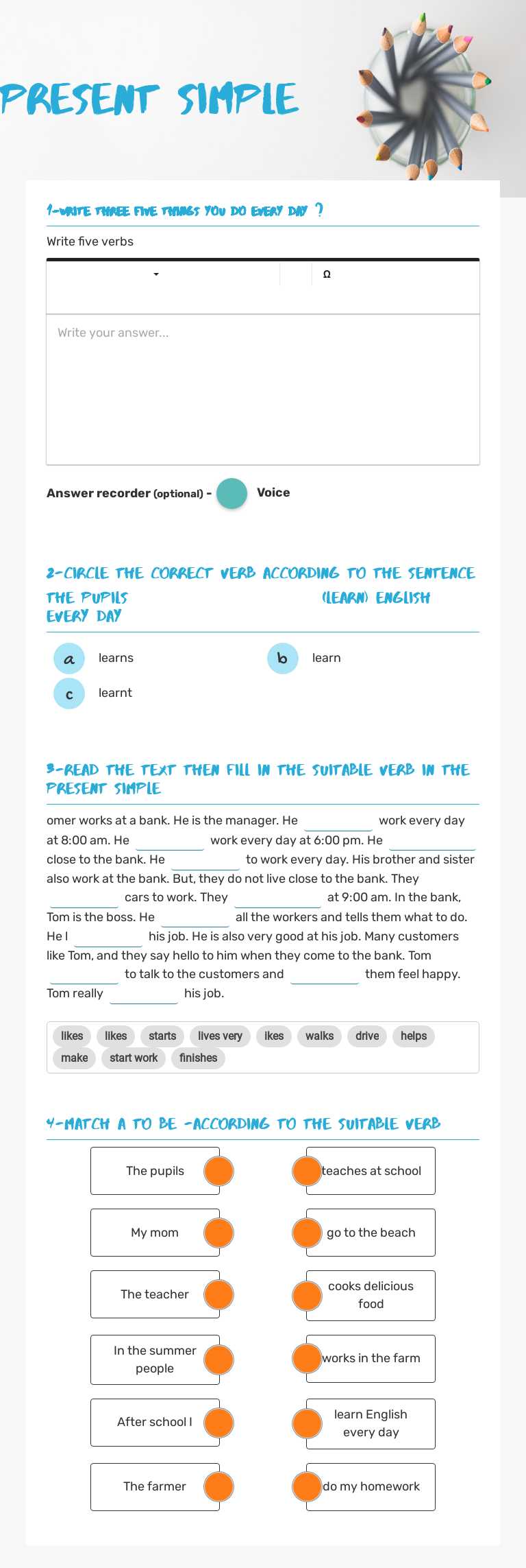 Present simple worksheet preview image