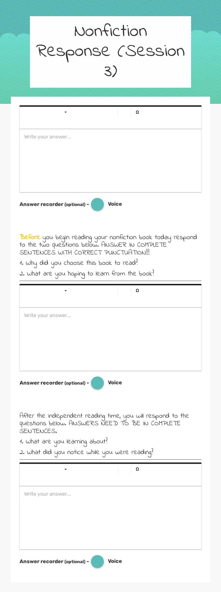 Nonfiction Response (Session 3) worksheet preview image