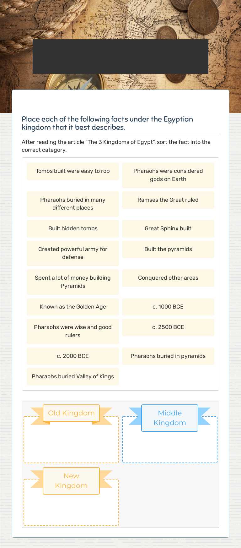 A4: The Three Kingdoms of  Egypt Grade 6 worksheet preview