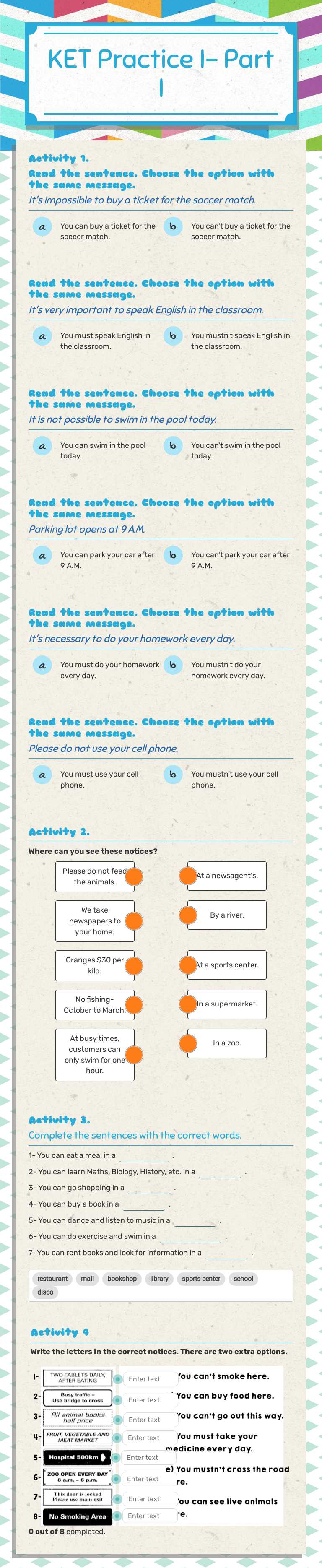 KET Practice I- Part I worksheet preview image