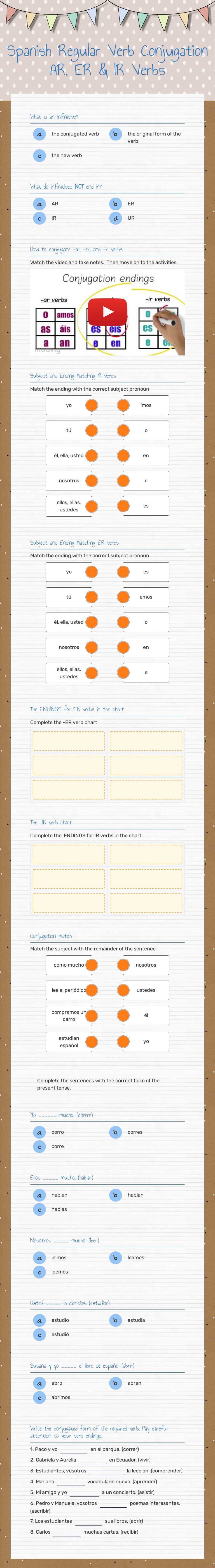 Spanish Regular Verb Conjugation
AR, ER & IR Verbs worksheet preview image