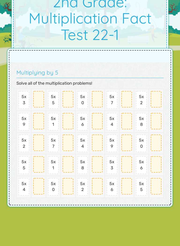 2nd Grade: Multiplication Fact Test 22-1 Grade 2 worksheet preview