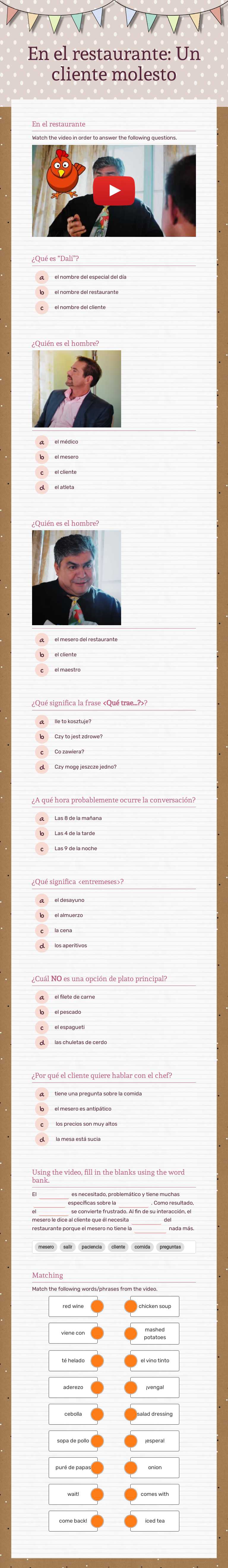 En el restaurante:
Un cliente molesto worksheet preview image