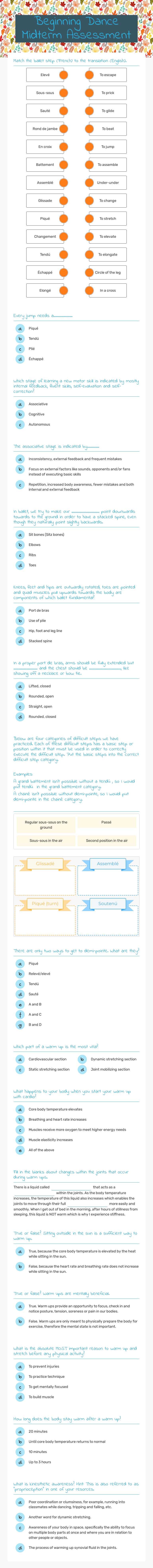 Beginning Dance Midterm Assessment worksheet preview image