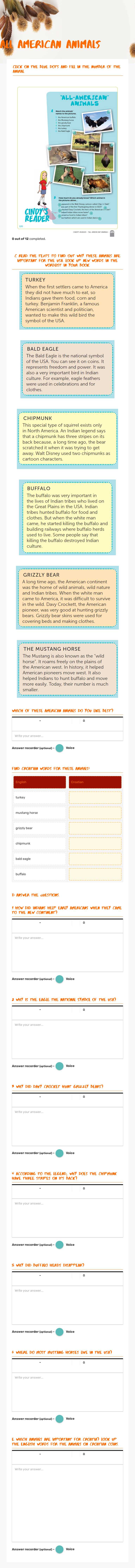 ALL AMERICAN ANIMALS worksheet preview image