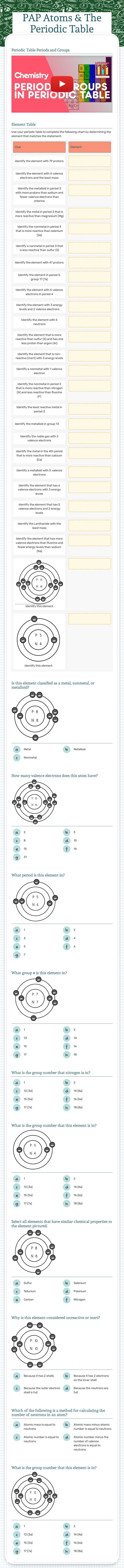 PAP Atoms & The Periodic Table worksheet preview image