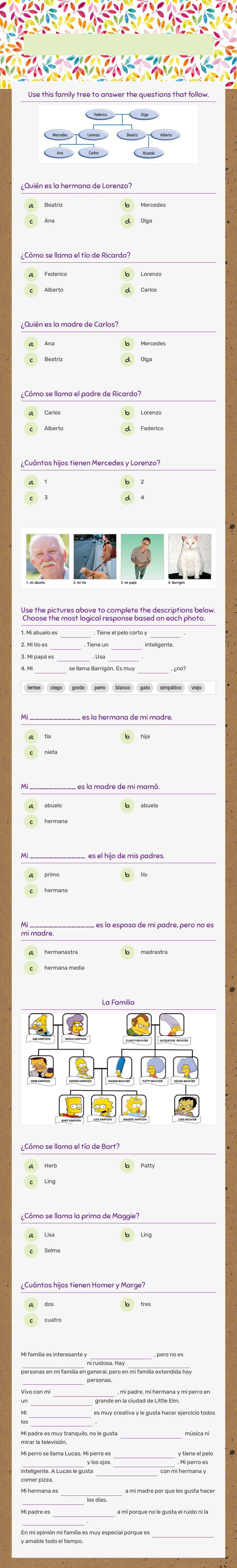 Describir la familia worksheet preview image