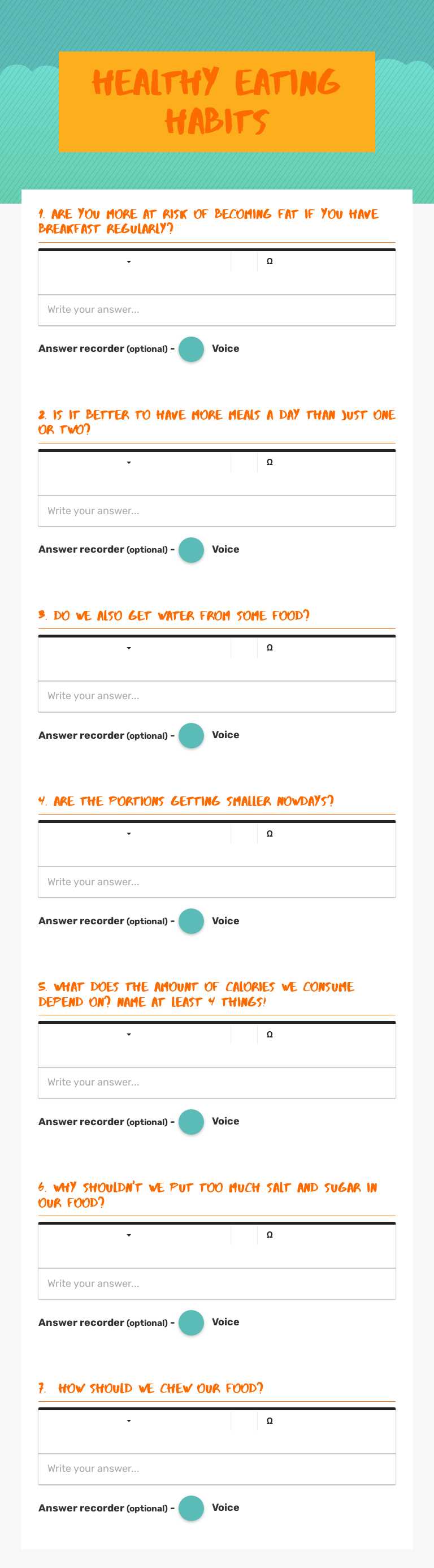 Healthy eating habits worksheet preview image