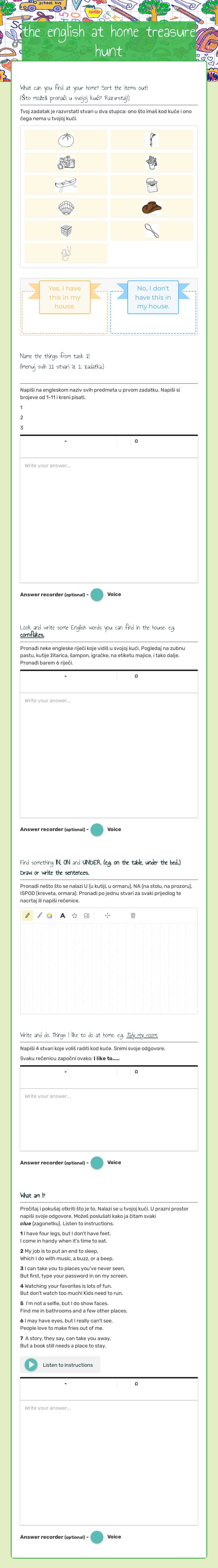 the english at home treasure hunt Grade 4 worksheet preview