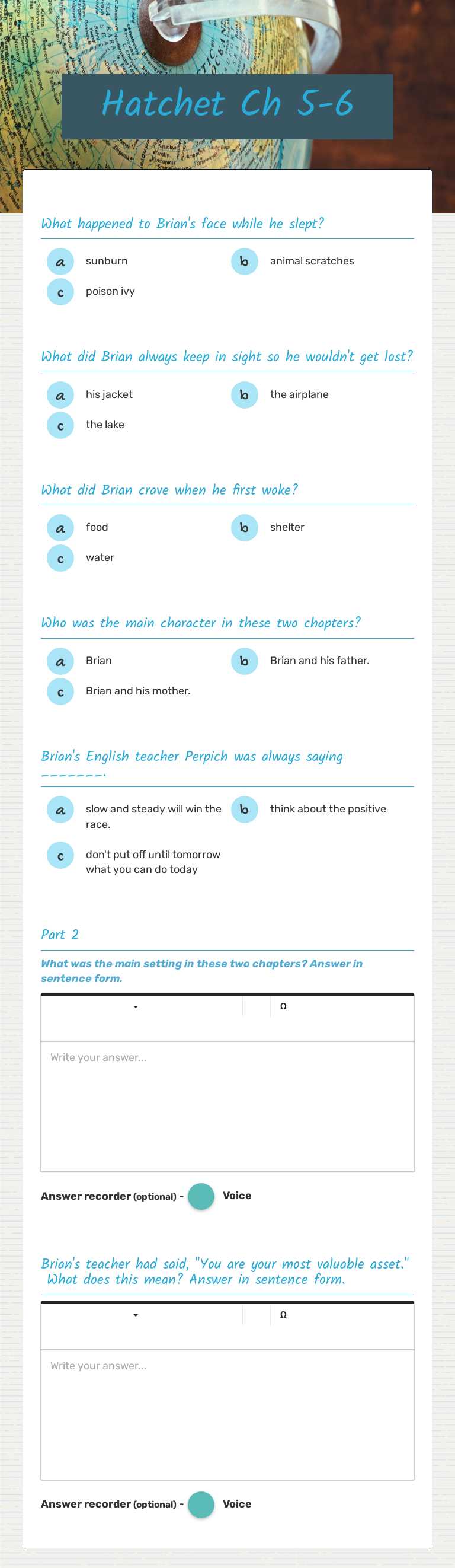 Hatchet Ch 5-6 worksheet preview image