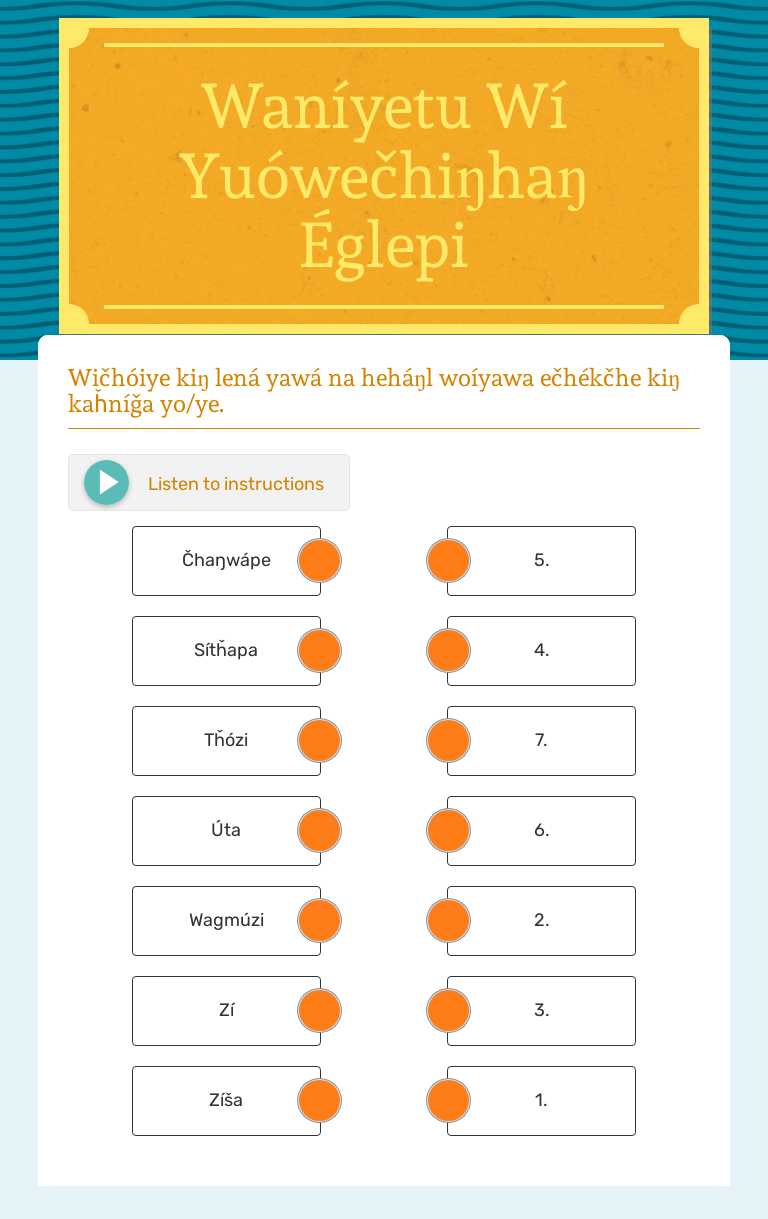 Waníyetu Wí Yuówečhiŋhaŋ Églepi worksheet preview image
