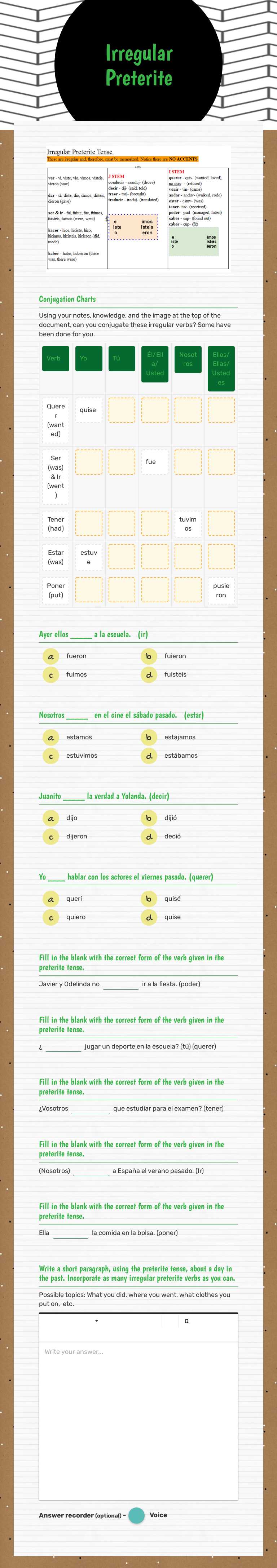 Irregular Preterite worksheet preview image