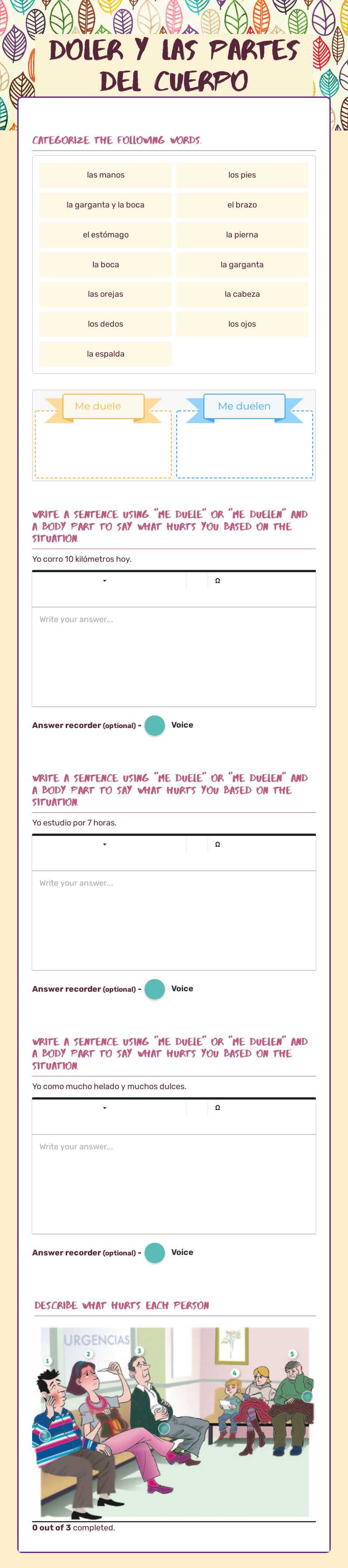 Doler y las partes del cuerpo worksheet preview image