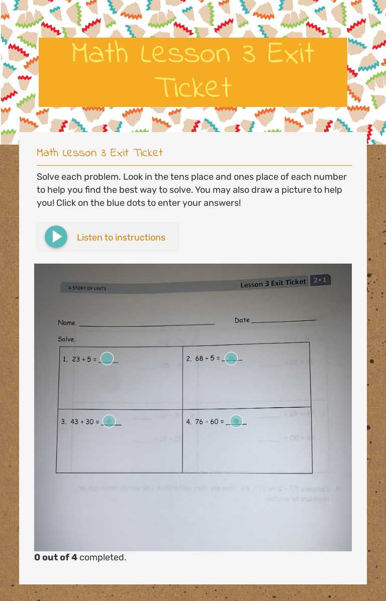 Math Lesson 3      Exit Ticket worksheet preview image