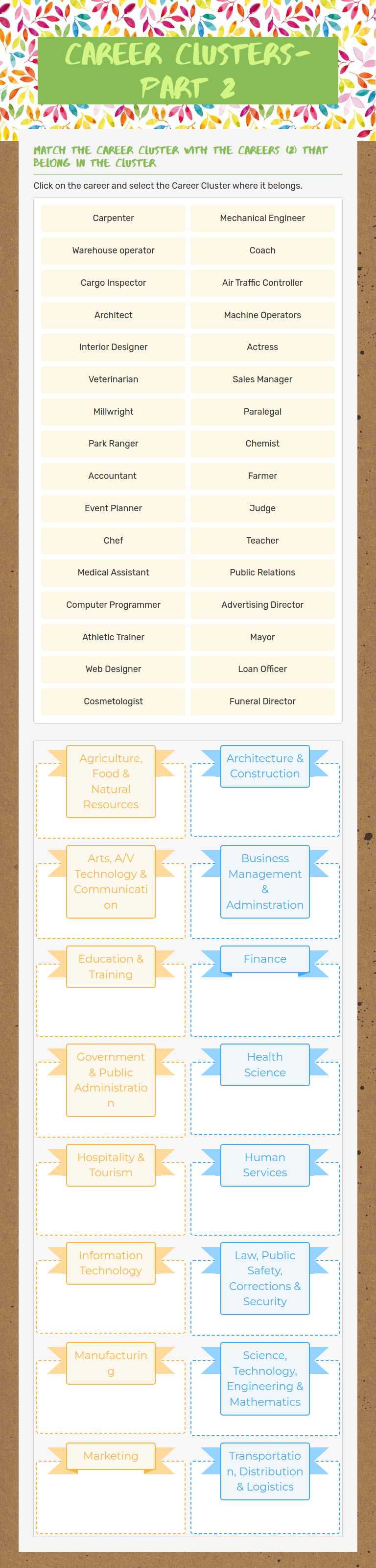 Career Clusters-pART 2 worksheet preview image
