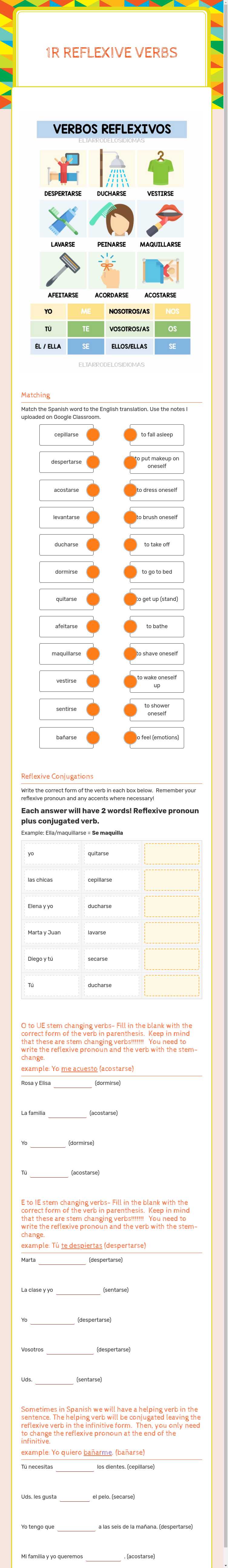 1R Reflexive Verbs worksheet preview image