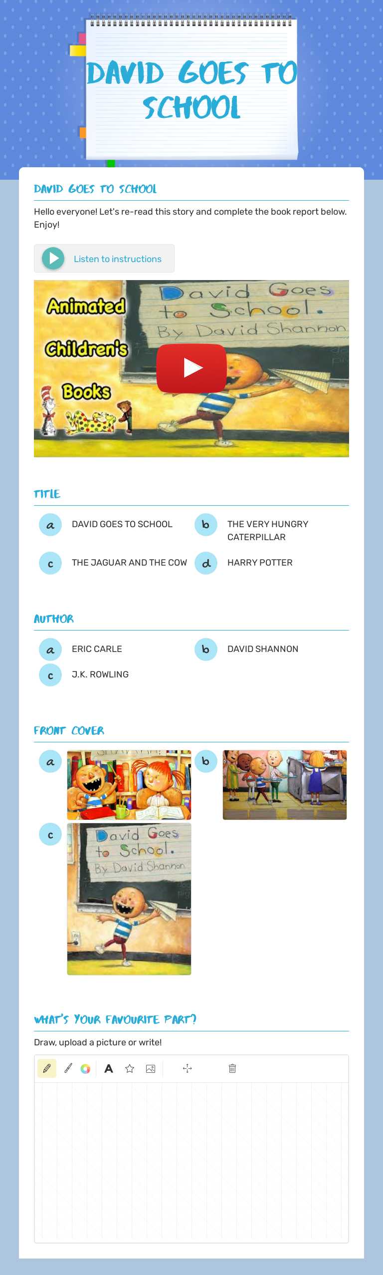 david goes to school Grade 4 worksheet preview
