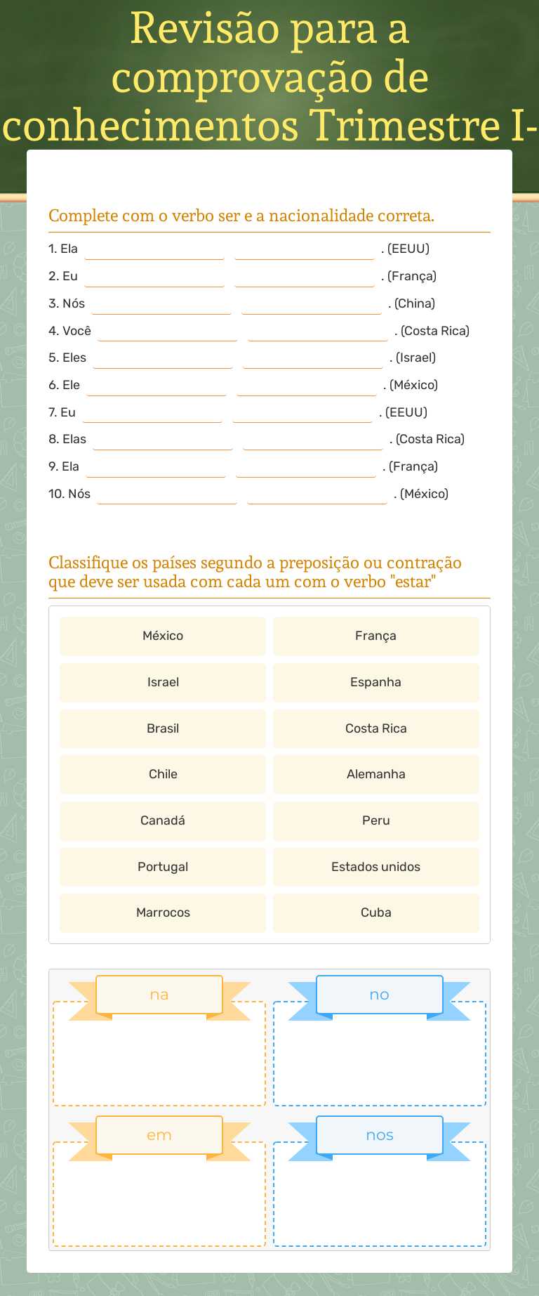 Revisão para a comprovação de conhecimentos  
         Trimestre I-2020            
 6° Grade 6 worksheet preview