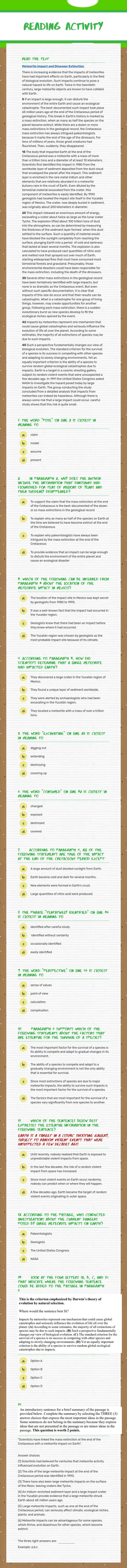 reading activity Other worksheet preview