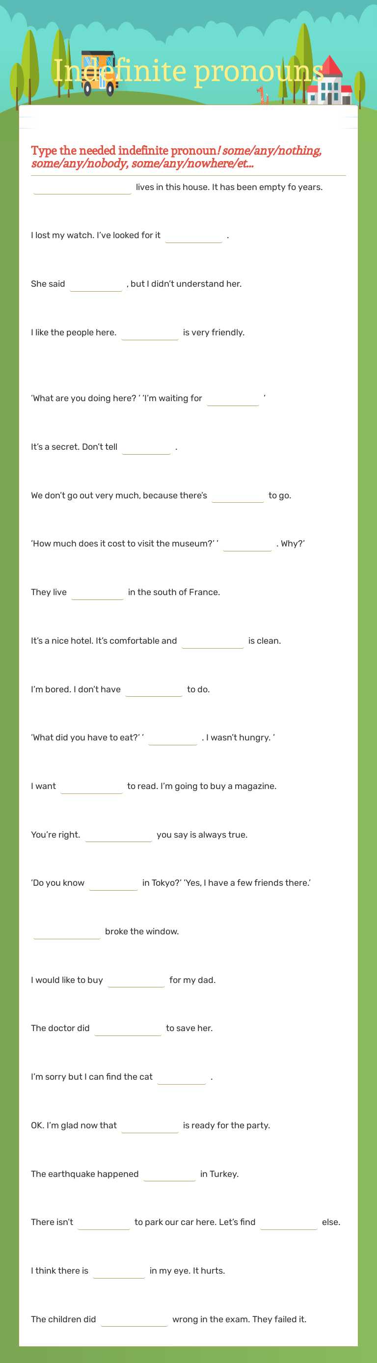 Indefinite pronouns Grade 7 worksheet preview