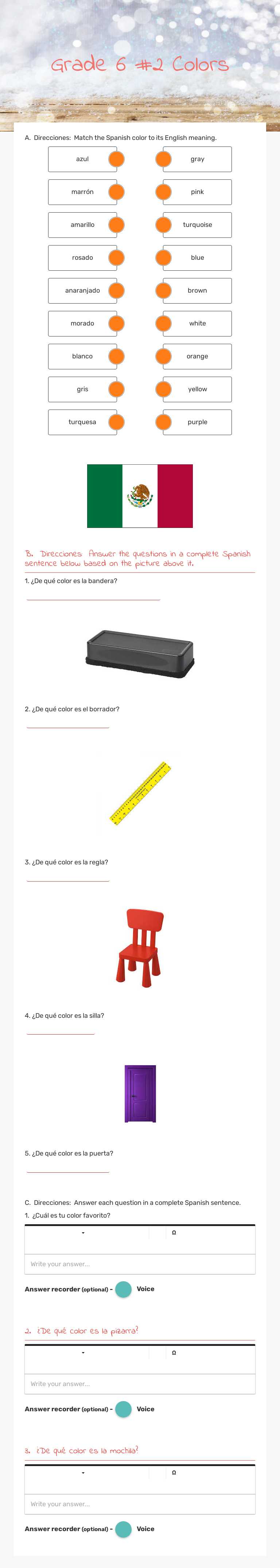 Grade 6 #2 Colors Grade 6 worksheet preview