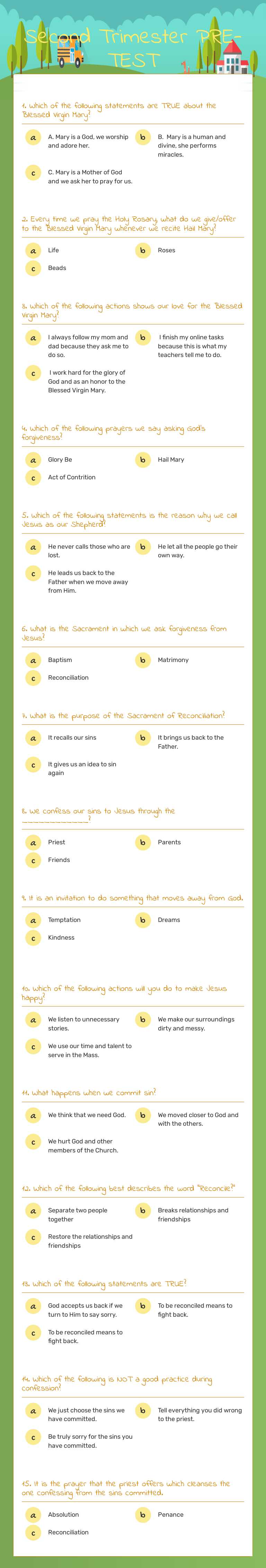 Second Trimester 
PRE-TEST Grade 2 worksheet preview