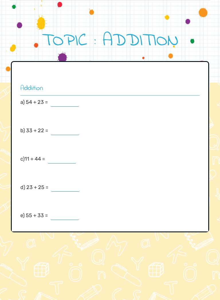 TOPIC :  ADDITION worksheet preview image