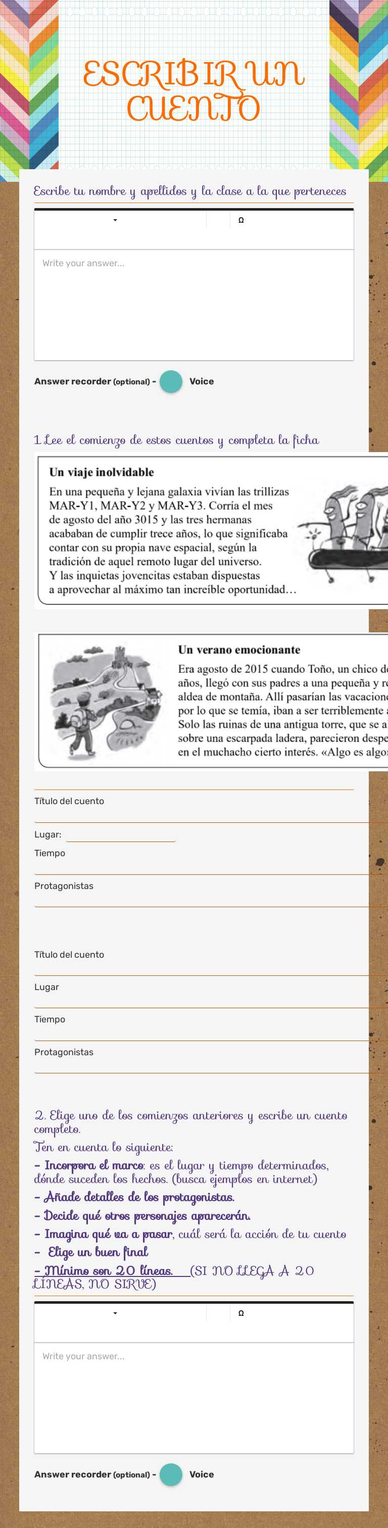 ESCRIBIR UN CUENTO worksheet preview image