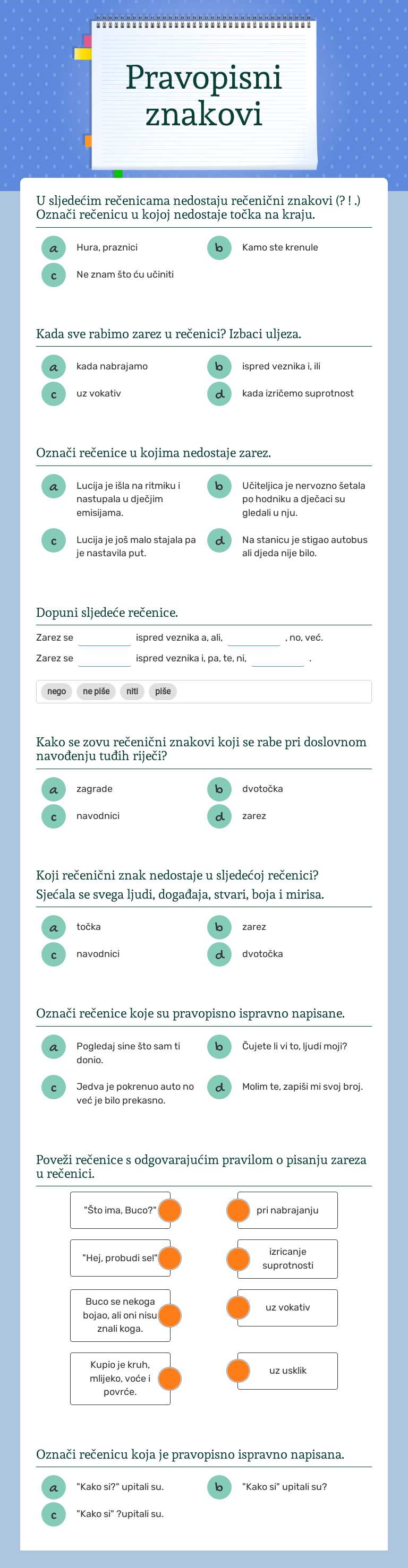 Pravopisni znakovi worksheet preview image